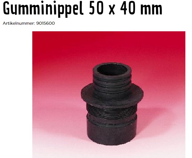 Svart gummimuff, reduceringsnippel 50 x 40 mm, mot röd bakgrund för koppling av avloppsrör.