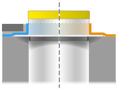 Schematisk illustration av rörgenomföring i golv med markerade lager och rör.