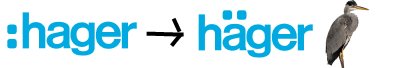 Logotypförändring från text ":hager" till "häger" med bild av en hägerfågel.