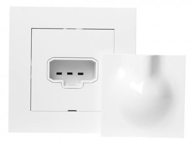 Väggmonterad USB-uttagsplatta i vitt med två portar, sedd från ovan.