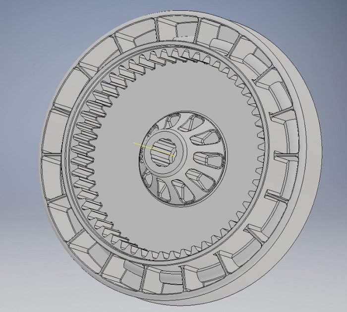 CAD-ritning av ersättningshjul till en manuell gräsklippare, redo för 3D-utskrift.