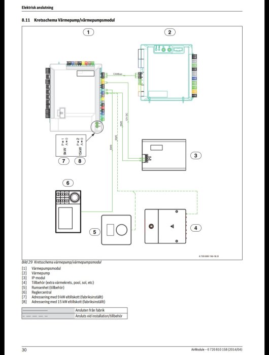 Kretsschema som visar anslutning av installermodulens EMS-bus med märkt komponent nummer 5.