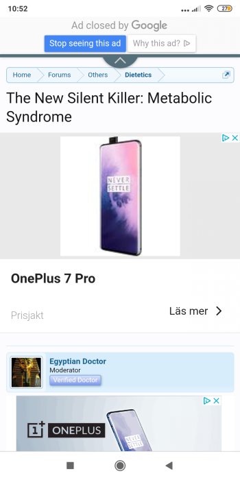 Reklambanner för OnePlus 7 Pro smattelefon med slogan "Never Settle".
