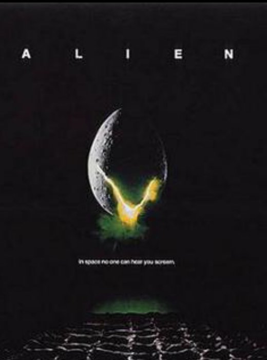 Affisch för filmen Alien med texten "In space no one can hear you scream" och ett ägg mot en mörk bakgrund.