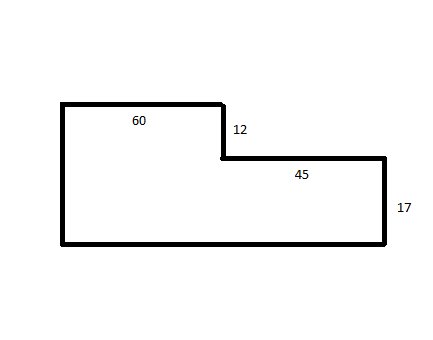 Skiss av en tröskel med dimensioner 60x12 mm överst och 45x17 mm på nedre delen.
