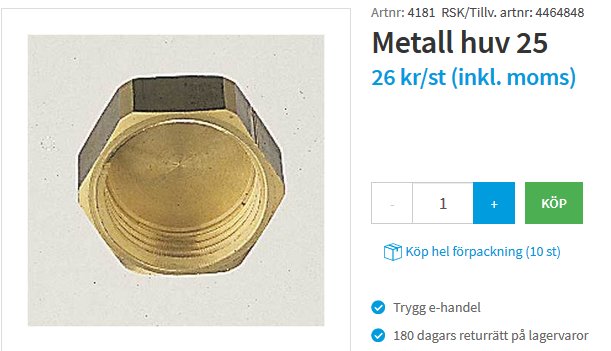 Metall huv R25 med packning för byggprojekt.