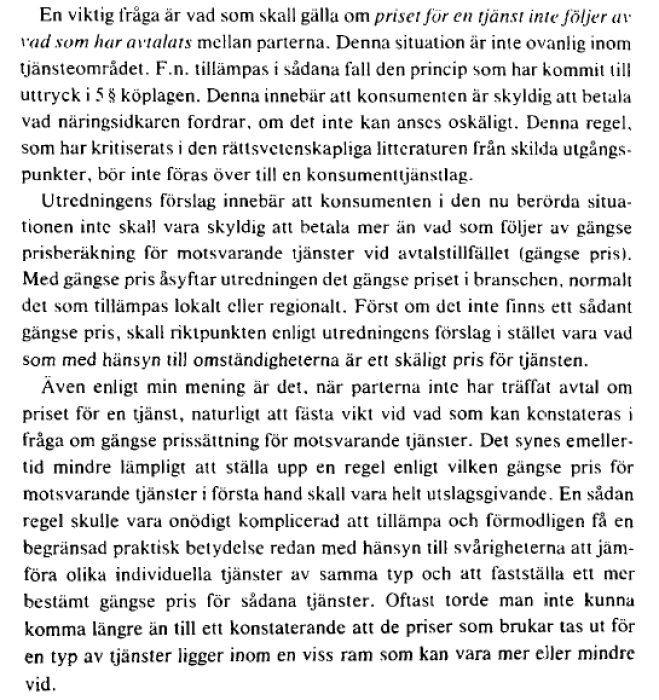 Skärmdump av ett textdokument som diskuterar principer för prissättning av tjänster baserat på lokal/regional marknad.