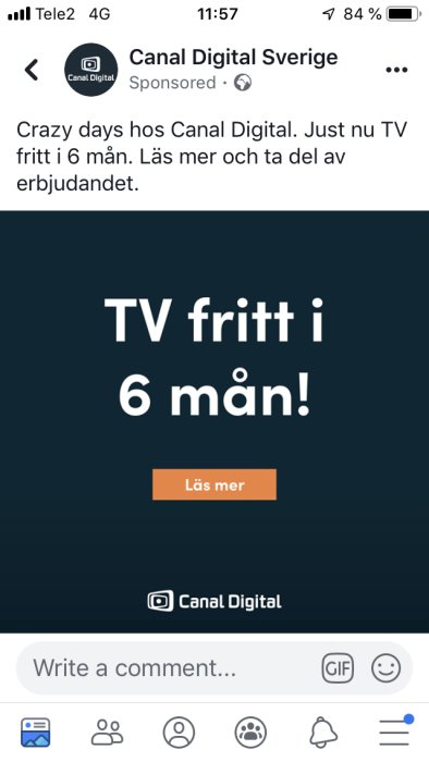 Reklam för Canal Digital med erbjudande om TV gratis i 6 månader.