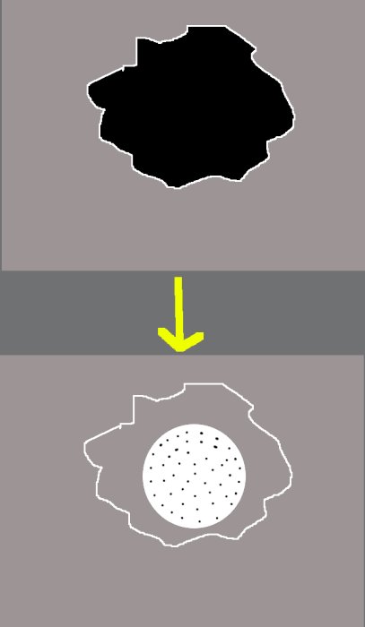 Schmatisk illustration av ett stort hål i betonggolv som omvandlas till en mindre golvbrunn.