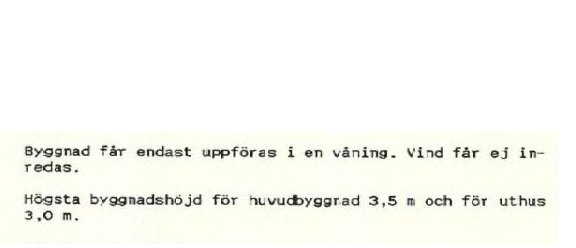 Utdrag ur detaljplan som specificerar byggnadshöjd på 3,5 meter för huvudbyggnad och 3,0 meter för uthus.