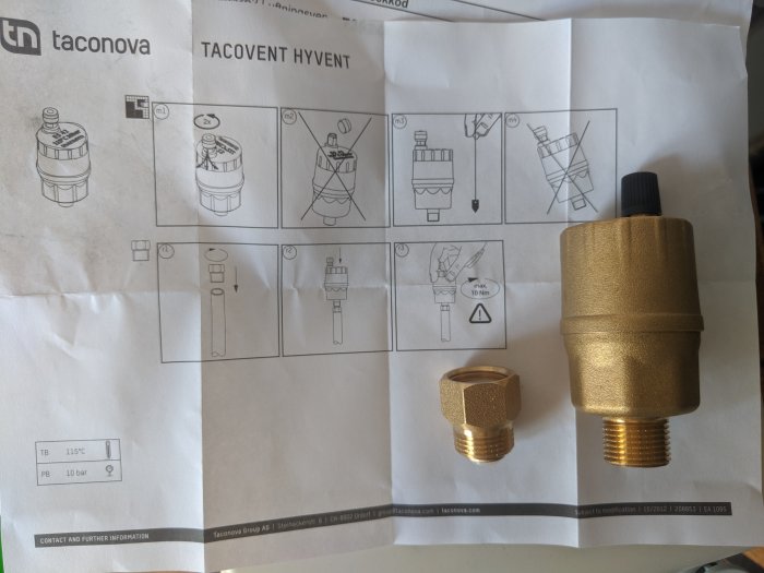 Ny ventil och avstängningsventil på en instruktionsmanual.