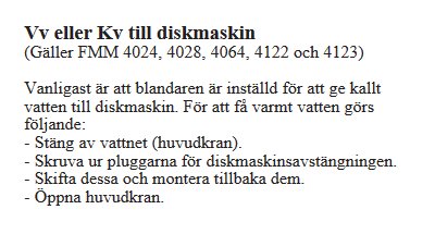 Instruktioner för anslutning av kallt eller varmt vatten till diskmaskin för FMM 4000-serien.