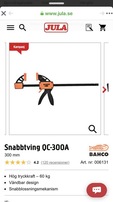 Bahco snabbtving QC-300A i kampanj med värdering och specifikationer, använd för staketbygge.