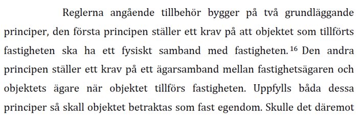 Skärmdump av en text som diskuterar juridiska principer för tillbehör till fastighet.