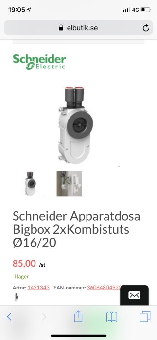 Schneider Electric Bigbox apparatdosa för enkel montering av elinstallationer.