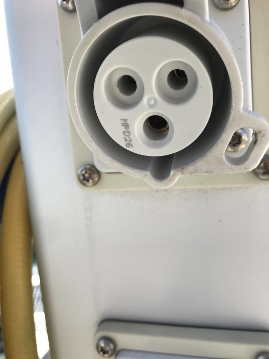 Industriell eluttag IP44 för trefasanslutning med skyddslock.