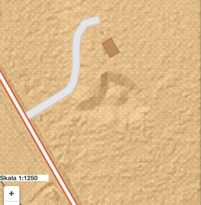 Kartbild som visar postglacial sand-grusmark med markering där upphovspersonen grävt.