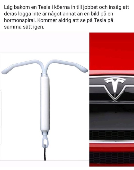 Jämförelse mellan en hormonspiral och Tesla-logotypen.