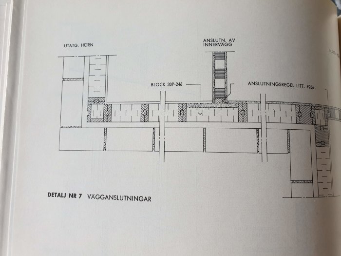 Ritning som visar väggavslutningar och detaljer för fönsterbyte i tegelvägg.
