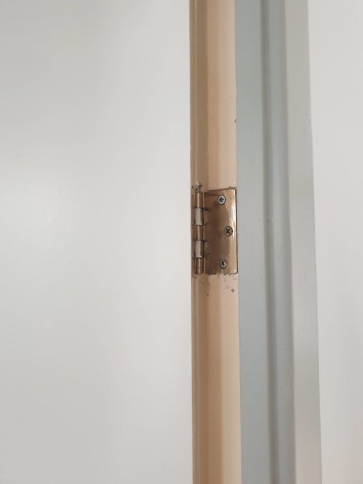 Dörrkarm och gångjärn med vit bakgrund, potentiell plats för nytt låsinstallation.