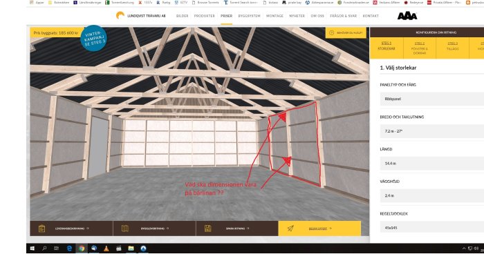 Interiör av ett garage under konstruktion med markerad framtida placering av garageport.