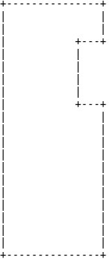 Schematisk ritning av en ovanligt utformad träbit med markerade såglinjer.