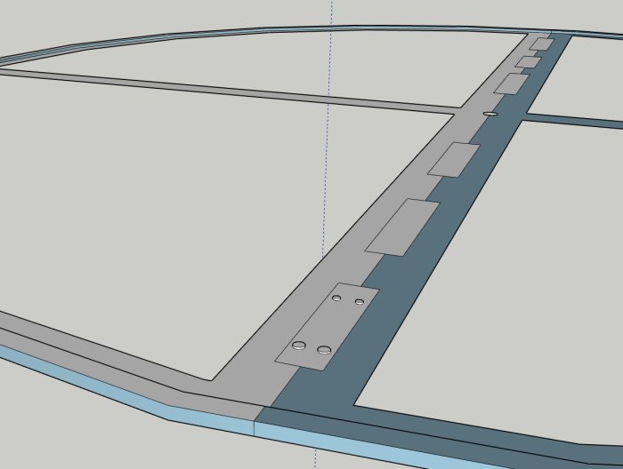 3D-ritning som visar sammanfogning av två trästycken med bräda och metallbeslag.