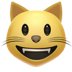 Glad katt-emoji som representerar hur en katt kan tigga till sig mat med sin charm.