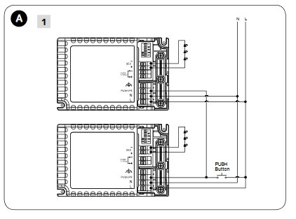 Elektriskt schema som visar koppling av drivenheten med strömbrytare och nätspänning.