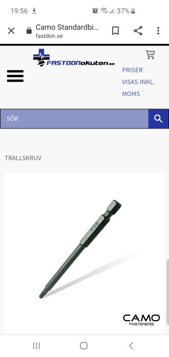 Trallskruvbits för dold montering från CAMO Fasteners med märkning "T-15" på skaftet.