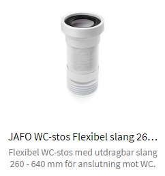 Flexibel WC-stos med utdragbar veckad slang för toalettanslutning.