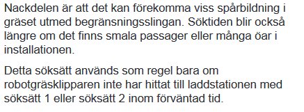 Textutdrag från en manual som beskriver nackdelarna med en robotgräsklippares begränsningsslinga.