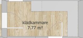 Ritning av en klädkammare med måtten 260x200 cm, markerad area på 7,77 m² i ett hörn.