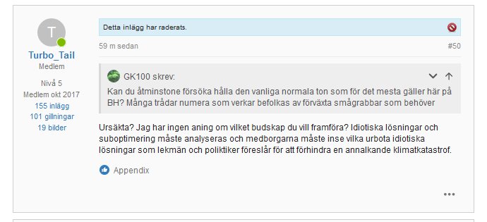Skärmdump av ett diskussionsinlägg i ett forum som diskuterar grundvattennivåer och dricksvattenkällor.