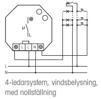 Elektrisk kopplingsschema för ett 4-ledarsystem med vindbelysning och nollställning.
