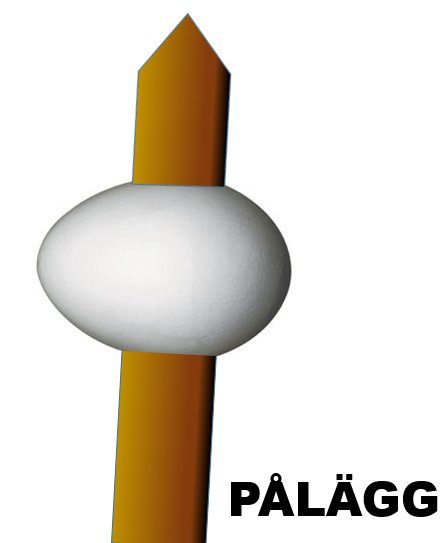 Ett ägg på toppen av en rak, orange konstruktionsmarkör med texten "PÅLÄGG".