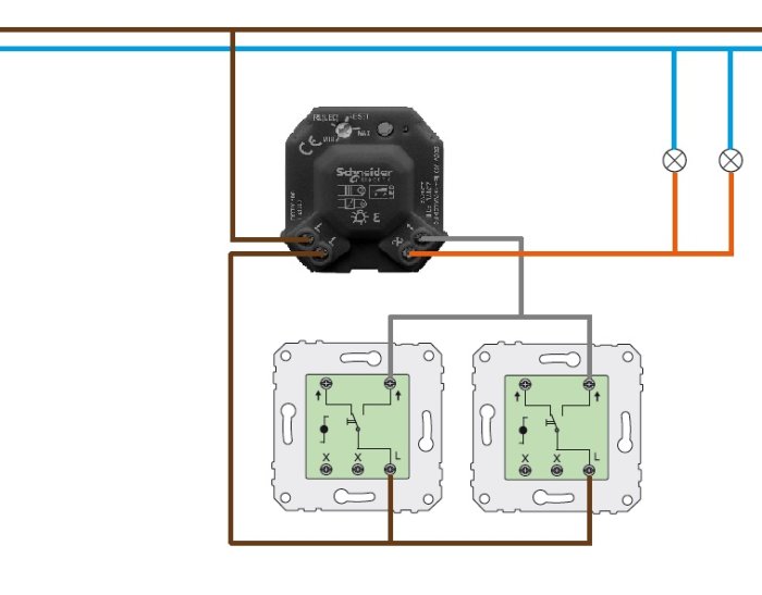 Elektrisk kopplingsschema med återfjädrande brytare och relä för byggprojekt.