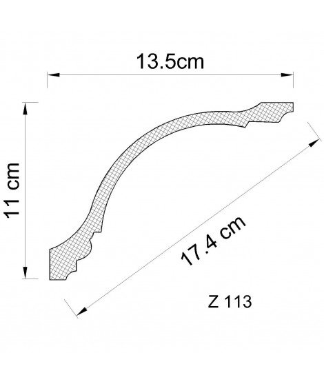 Teknisk ritning av list med måttangivelser; 13,5 cm lång, 11 cm hög och 17,4 cm på diagonalen, märkt Z 113.