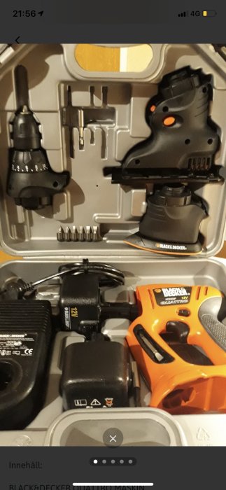 Black & Decker Quattro i fodral med borr, såg och slipfunktion.