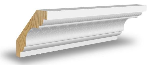 3D-rendering av en utskuren hörnlist för gipsvägg med trädetaljer och profilering