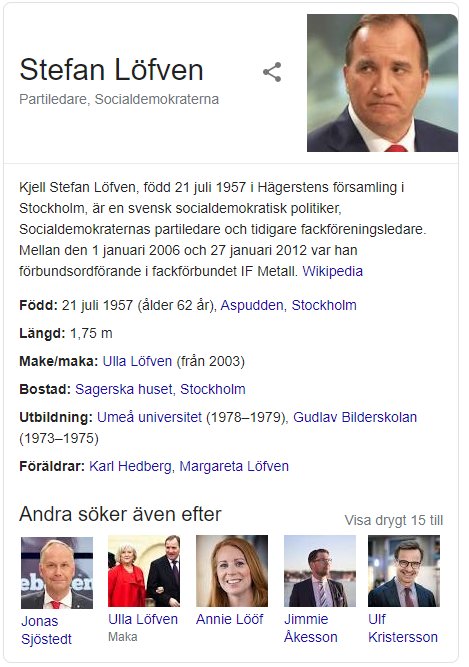 Porträtt av Stefan Löfven med politisk profilinformation och relaterade personer.