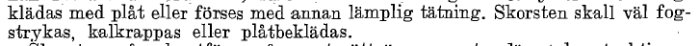 Utsnitt av Byggnadsstadgan från 1947 med text om regler för skorstenskonstruktion.