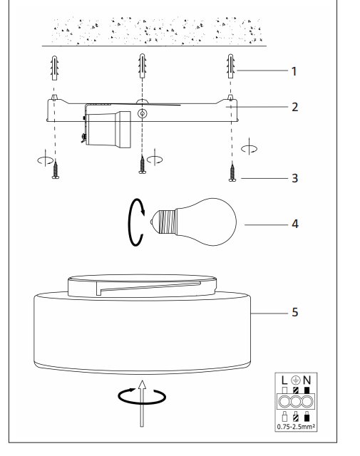 Exploded view diagram of a light fixture installation, highlighting the wiring and bulb connection.