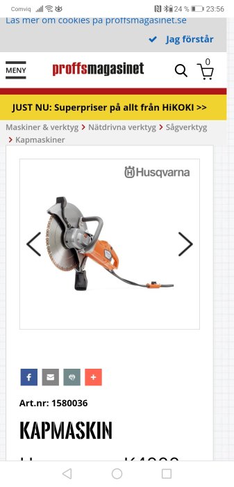 Husqvarna elektrisk kapsåg för att såga rännor i klippor och stenar.