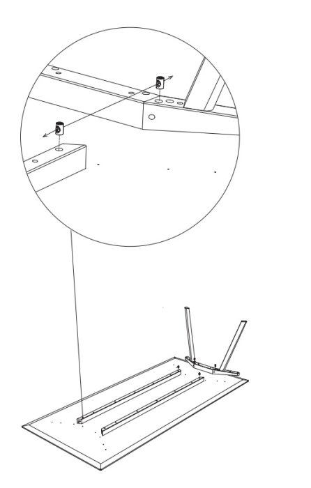 Skiss av underrede till matbord med lutande ben och förstärkningsdetaljer, inspirerat av Hay CPH 30-design.