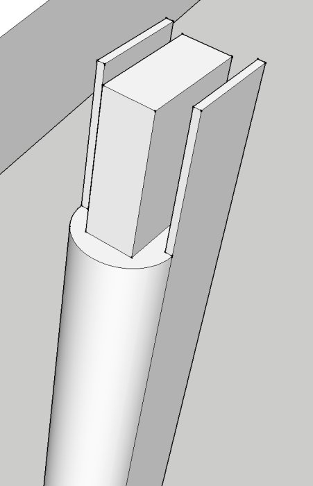 CAD-ritning av benstommen till ett matbord med detalj av tappad fog.