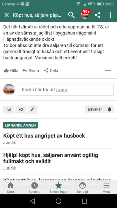 Skärmdump av ett foruminlägg med reaktionsikoner och redigeringsfunktion under texten.