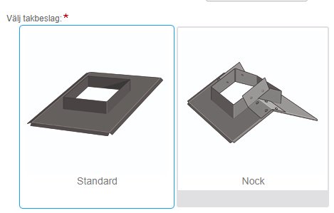 Illustration av två takbeslagstyper: standard och nock från Premodul för byggprojekt.