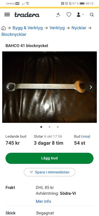 BAHCO 41 blocknyckel på en brun bakgrund, objektet från inlägget om att köpa för 89:90 kr på Biltema.