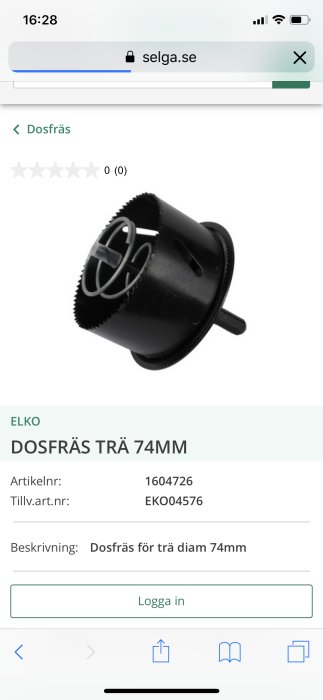 Svart dosfräs för trä med en diameter på 74 mm, modell ELKO, utan användaromdömen.